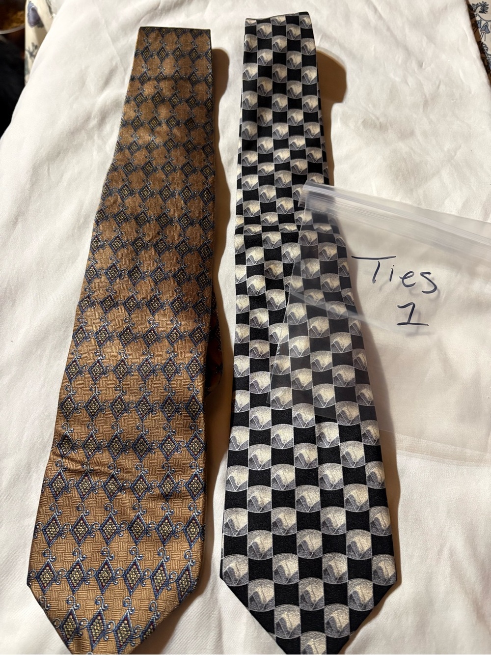 Classic Geometric Silk Ties - Gold/Brown & Black/Silver